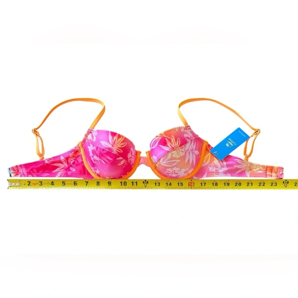 Cupshe Bikini Neon Hibiscus Floral Pink and Orange Set with Underwire Top - Picture 5 of 11